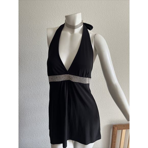 Wet Seal Vintage Y2K Black Rhinestone Halter whimsygoth Top S holiday party top - Picture 3 of 13